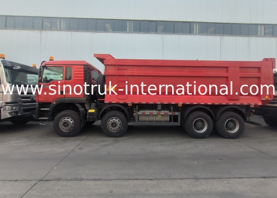 Sinotruk Howo Tiper Dump Truck Tx 400Hp یورو 2 8 × 4 Lhd جعبه باربری شکل U قرمز