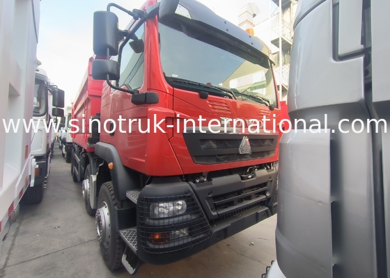 Sinotruk Howo Tiper Dump Truck Tx 400Hp یورو 2 8 × 4 Lhd جعبه باربری شکل U قرمز
