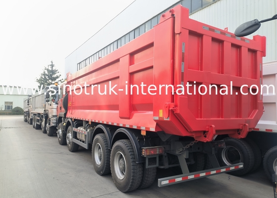 Sinotruk Howo Tiper Dump Truck Tx 400Hp یورو 2 8 × 4 Lhd جعبه باربری شکل U قرمز