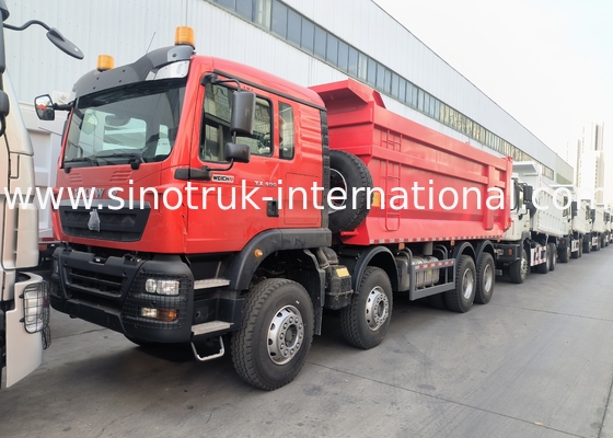Sinotruk Howo Tiper Dump Truck Tx 400Hp یورو 2 8 × 4 Lhd جعبه باربری شکل U قرمز