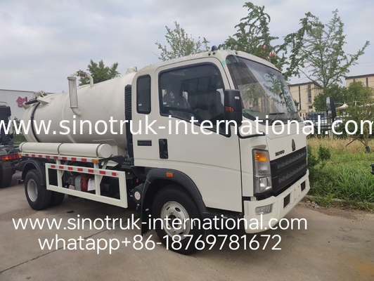 4*2 رانندگی HOWO لوله مکش فاضلاب: مخزن 6m3، 160HP ، 8.00R20 لاستیک، لوله فاضلاب سبک ، خودرو بهداشتی کارآمد