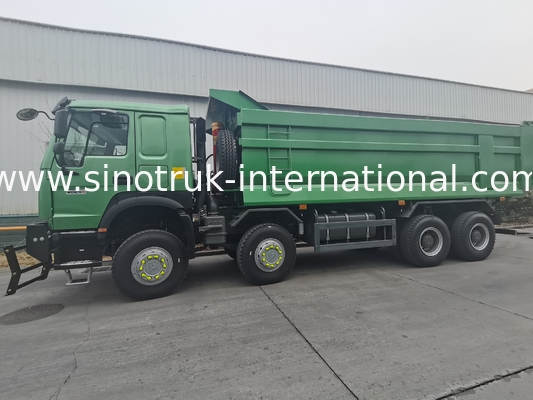 کامیون کمپرسی SINOTRUK HOWO 400HP 8X4 ساختمانی با کابین قدیمی و جلو پنجره طرح شبح، سپر نظامی، کانتینر U شکل