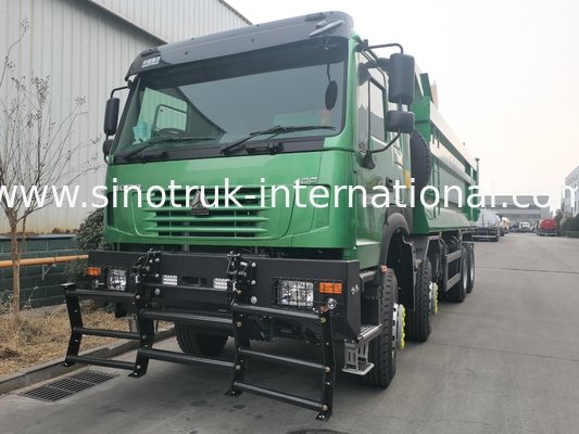 کامیون کمپرسی SINOTRUK HOWO 400HP 8X4 ساختمانی با کابین قدیمی و جلو پنجره طرح شبح، سپر نظامی، کانتینر U شکل