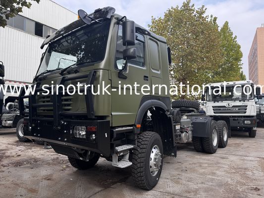 SINOTRUK HOWO Ghost Face cab Tractor Truck  6X6 Euro 2 430 HP Military bumper Military green With a warning light