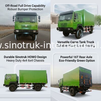 کامیون سنگین SINOTRUK با نوع راننده 4X4 LHD، مخزن بار 5000*2300*2300 میلی متر و ظرفیت محور عقب 16 تن برای حمل بار سنگین