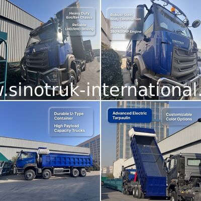 کامیون کمپرسی سینوتراک HOHAN New HOWO 8X4 371 اسب بخار کابین H77L آبی با پرده برقی فرمان راست