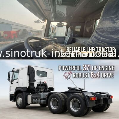 HOWO A7 استفاده شده تراکتور کامیون LHD 6X4 یورو 2 371 HP با قدرت کمک هدایت هیدرولیک سفید