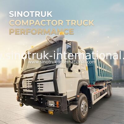 کامیون زباله‌بر هوک آرم SINOTRUK با هوک آرم 20 تنی HYVA، شاسی با فاصله محور 43 و حجم کانتینر قابل تنظیم
