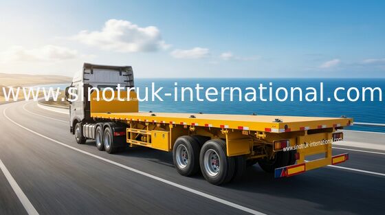 تریلر کامل SINOTRUK Mn Steel 3 Axles Flatbed Cargo
