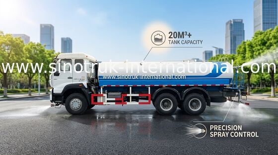 کامیون مخزن آب 5000 گالن SINOTRUK 11.00R20 رادیال تایر 9920 × 2496 × 3550 میلی متر