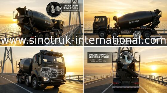 جدید HOWO HOHAN SINOTRUK کامیون مخلوط کن بتن سیاه 10CBM 380HP 8X4 RHD