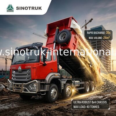 دامپر مربع قرمز (27CBM، 8×4، 371HP): مزایای کلیدی برای تخلیه سریع مواد
