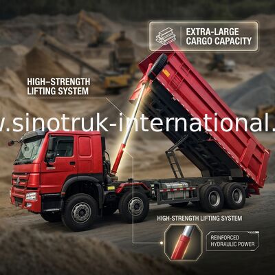 HOWO 12 چرخ Sinotruk 8X4 کامپران 400hp برای معدن LHD نوع U کانتینر