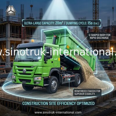 Sinotruk Howo ترمپیک ترمپیک 380Hp 6 × 4 شکل U بدن باربری رنگ سبز