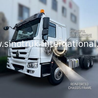 SINOTRUK HOWO شاسی کامیون SINOTRUK موتور 371HP 6 × 4 RHD با چراغ هشدار استفاده شده در کامیون های زباله باربری کامیون آب