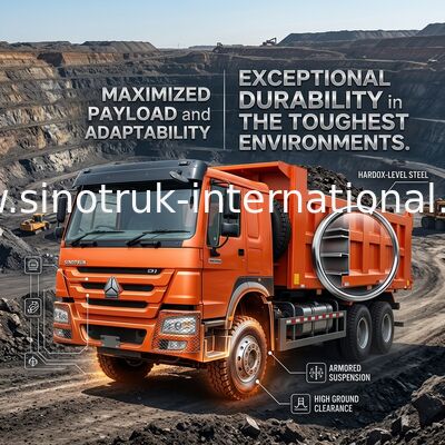 سینوتروک هووو کامپینگ 400HP 8 × 4 Rhd 12 چرخ سینی بزرگ 7600mm