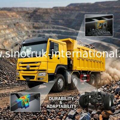 کامیون کمپرسی Sinotruk Howo 12 چرخ 400 اسب بخار 8 × 4 ماینینگ RHD زرد