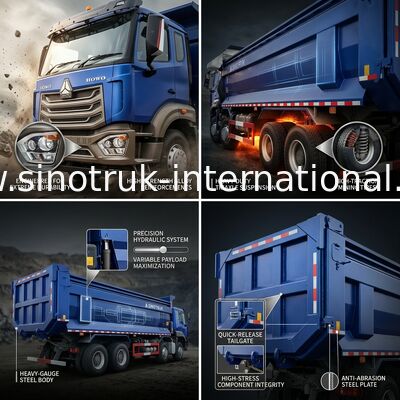 RHD 8×4 10 چرخ 380HP آبی HOWO تراکهای چرخ دار قدرت اسب