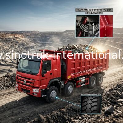 کمپرسی SINOTRUK HOWO 8X4 قرمز 400 اسب بخار 12 چرخ