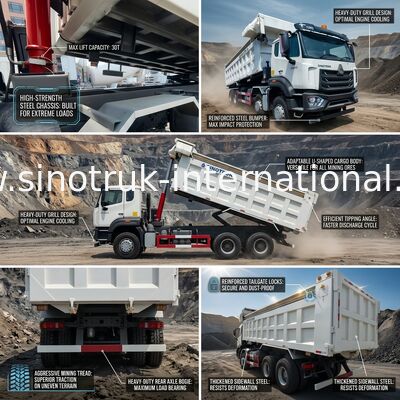 LHD 8×4 12 چرخ سفید HOWO کمپرسی کامیون کمپرسی با قدرت بالا 371 اسب بخار