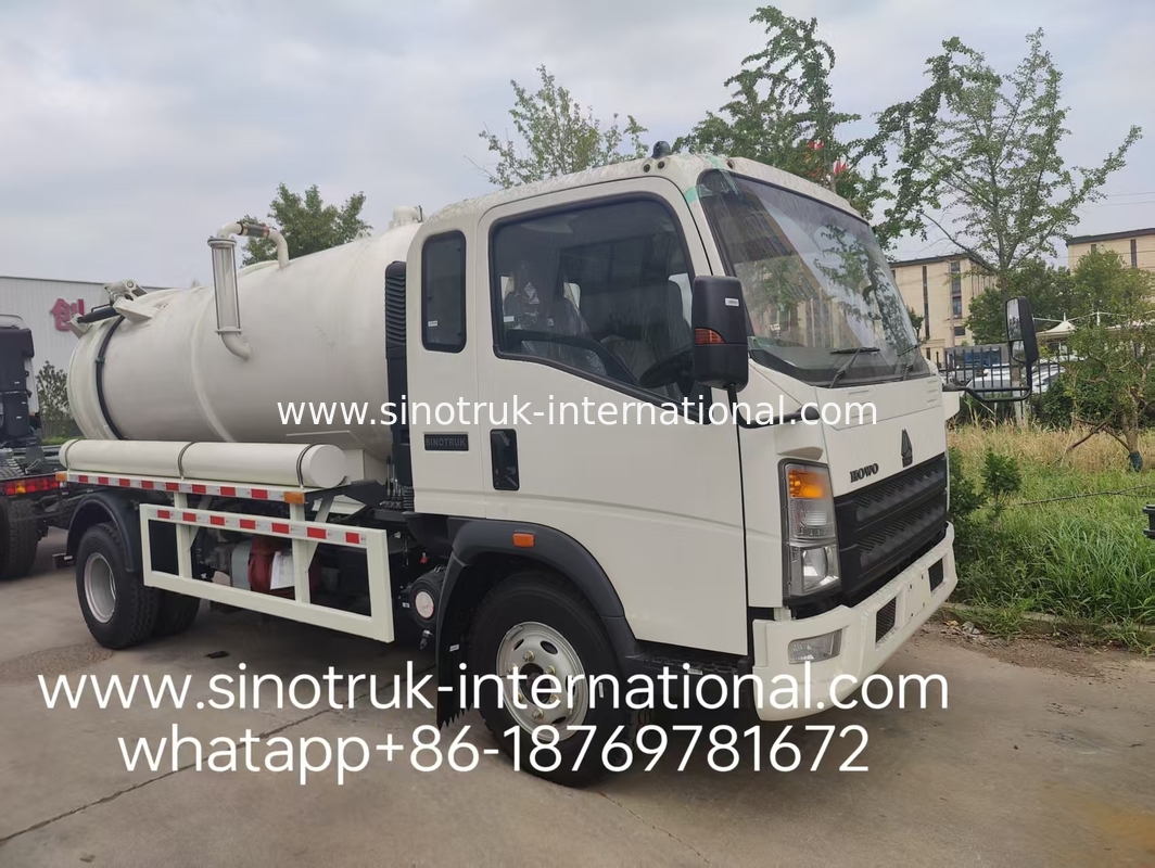 4*2 رانندگی HOWO لوله مکش فاضلاب: مخزن 6m3، 160HP ، 8.00R20 لاستیک، لوله فاضلاب سبک ، خودرو بهداشتی کارآمد