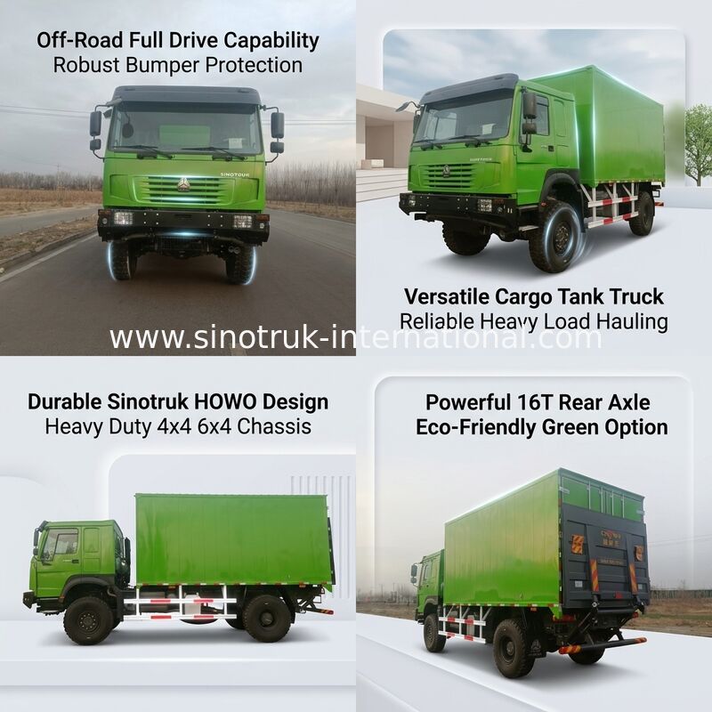 کامیون سنگین SINOTRUK با نوع راننده 4X4 LHD، مخزن بار 5000*2300*2300 میلی متر و ظرفیت محور عقب 16 تن برای حمل بار سنگین