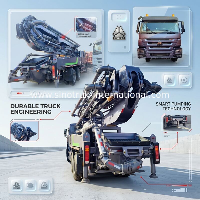ارتفاع فوق العاده HOWO 380HP Smart پمپ کامیون 52m Boom 6x4 کشش برای بی نظیر ورودی عمودی