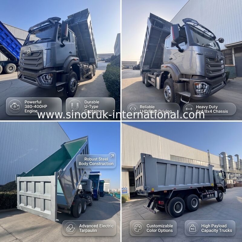 کامیون کمپرسی هوو جدید SINOTRUK HOHAN، بالابر میانی، 6 × 4 RHD، محفظه بار 19-20 متر مکعب، رنگ سفارشی مشتری، نقره ای الماسی، 400 اسب بخار