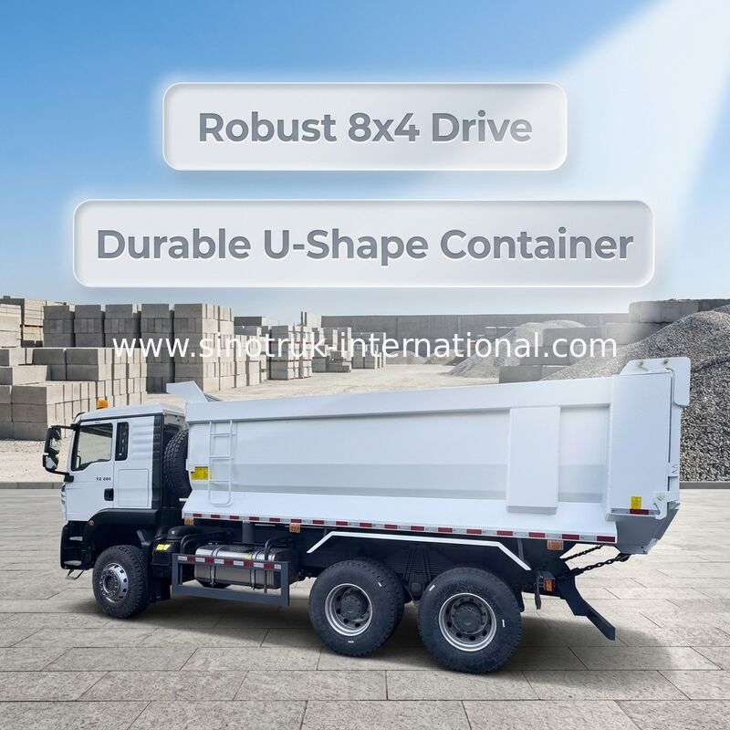 مدل SINOTRUK HOWO TX با موتور 380 اسب بخار، کامیون کمپرسی LHD 6X4 با کانتینر U شکل، سفید