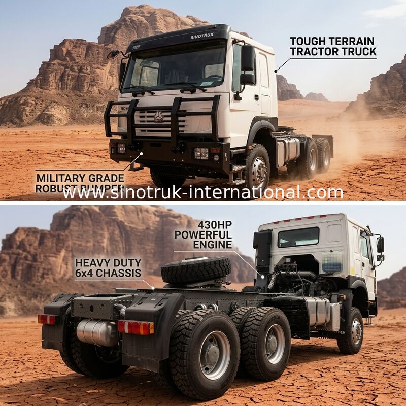 SINOTRUK 430 اسب بخار 6 × 4 تراکتور با یک بامپر نظامی