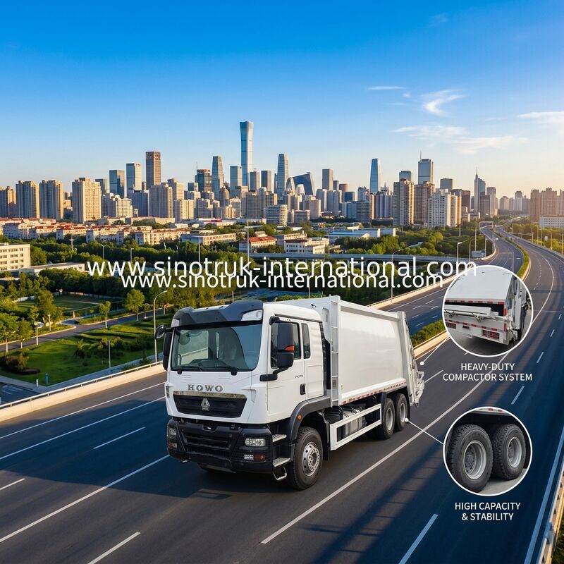کامیون زباله فشرده 18 متری با موتور 371HP و لاستیک های سنگین برای مدیریت موثر زباله