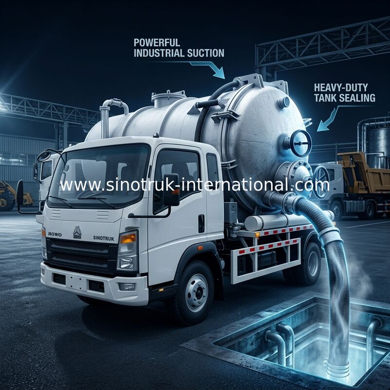 4*2 رانندگی HOWO لوله مکش فاضلاب: مخزن 6m3، 160HP ، 8.00R20 لاستیک، لوله فاضلاب سبک ، خودرو بهداشتی کارآمد