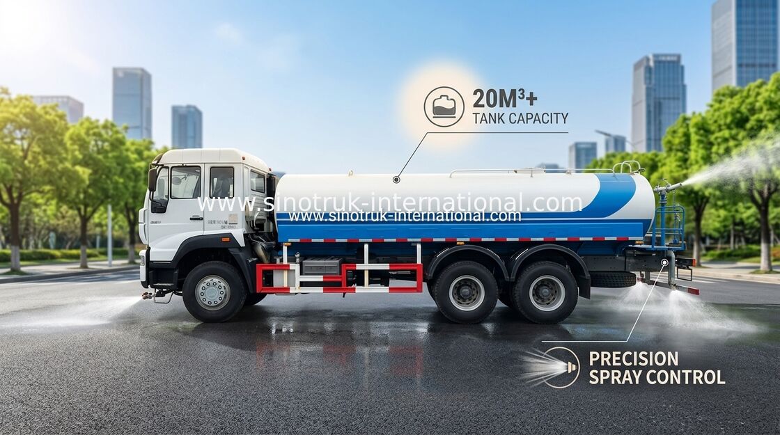 کامیون مخزن آب 5000 گالن SINOTRUK 11.00R20 رادیال تایر 9920 × 2496 × 3550 میلی متر