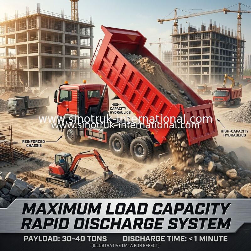 کامیون کمپرسی HOWO TX 6×4 با راندمان بالا | بدنه قرمز، موتور 400 اسب بخار، کانتینر 20 متر مکعب، حمل و نقل سنگین 60 تن