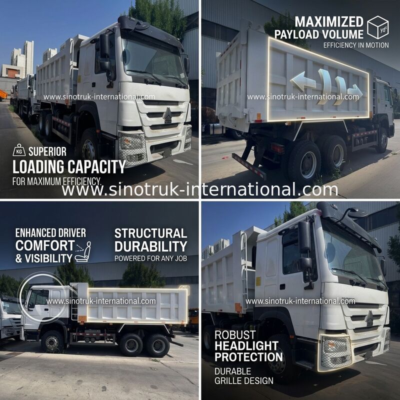 موتور SINOTRUK 371HP 6 × 4 LHD HOWO کامپران سفید 19-20CBM بلند کردن متوسط