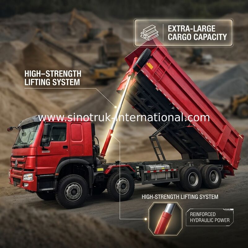 HOWO 12 چرخ Sinotruk 8X4 کامپران 400hp برای معدن LHD نوع U کانتینر