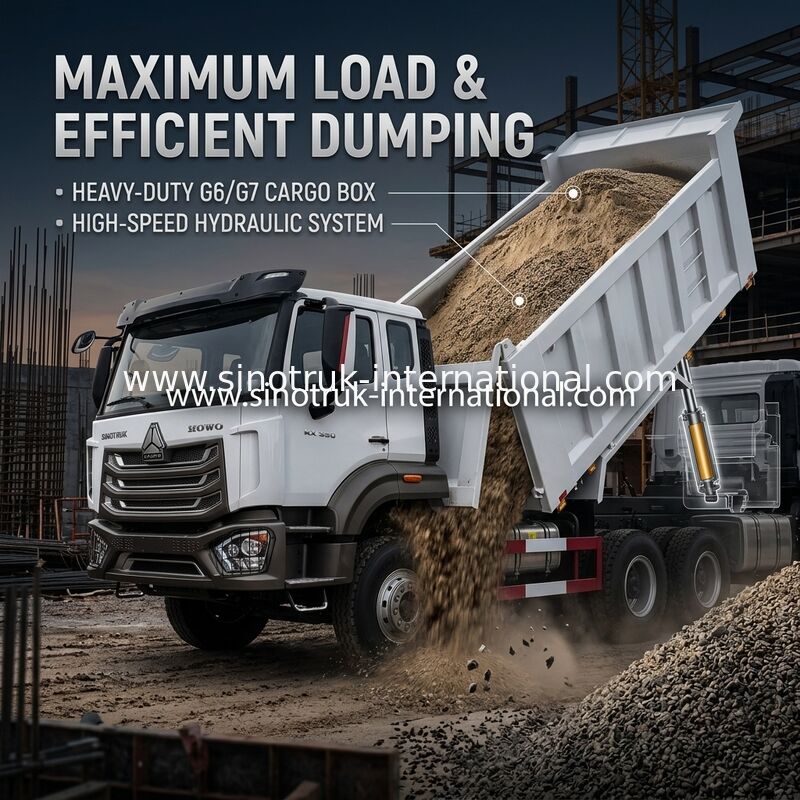 SINOTRUK HOHAN HOWO 380HP LHD تپپر دامپ کامیون 6X4 طرحی سبک جعبه بار