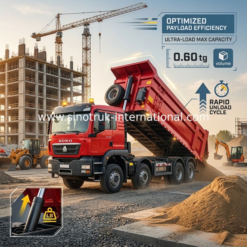 Sinotruk Howo Tiper Dump Truck Tx 400Hp یورو 2 8 × 4 Lhd جعبه باربری شکل U قرمز