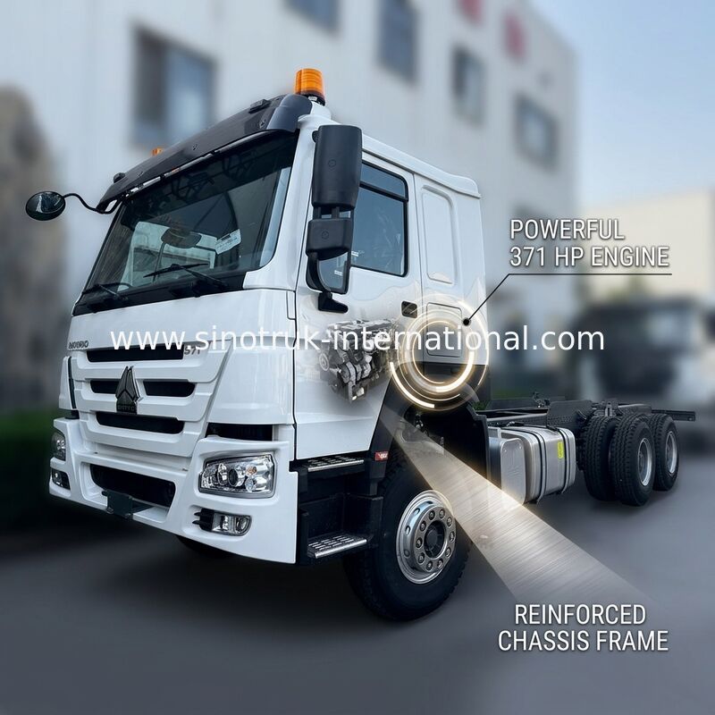 SINOTRUK HOWO شاسی کامیون SINOTRUK موتور 371HP 6 × 4 RHD با چراغ هشدار استفاده شده در کامیون های زباله باربری کامیون آب