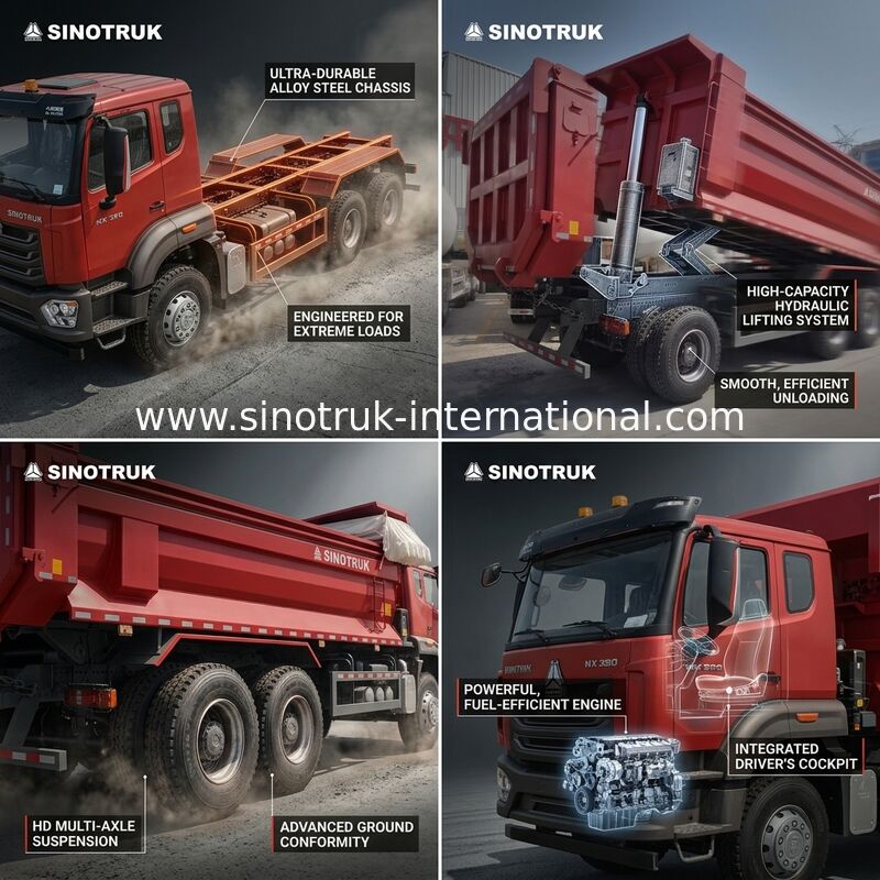 Sinotruk Hohan New Howo Tiper Dump Truck N7 8 × 4 12 چرخ 380HP Lhd یا Rhd با کانتینر نوع U