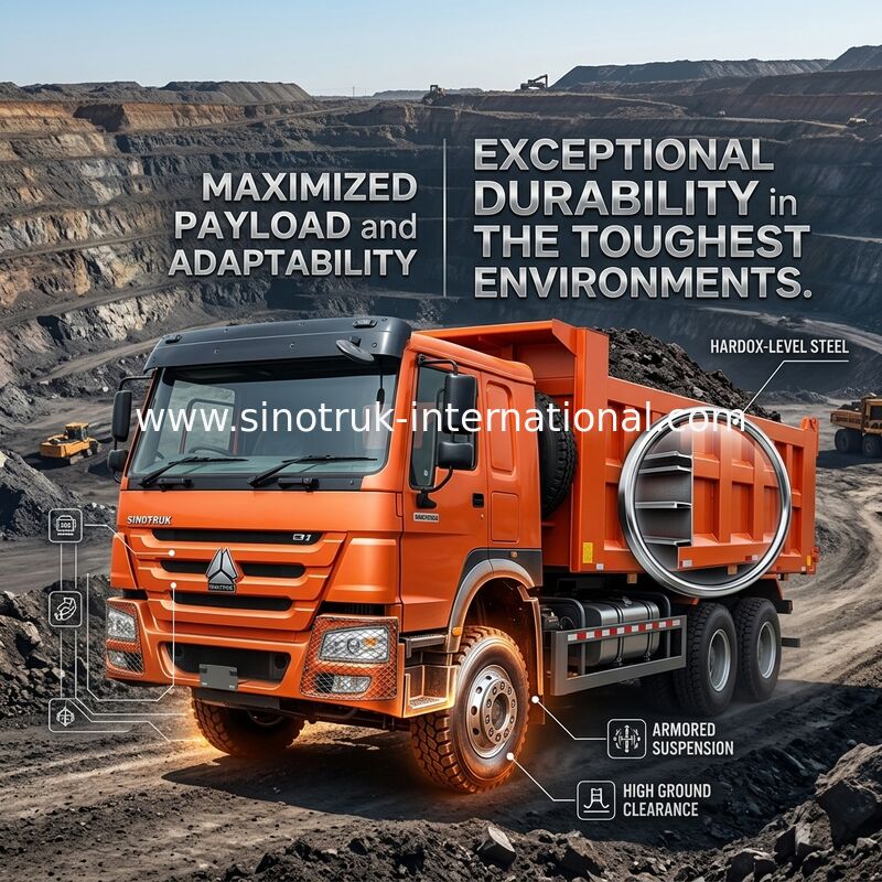 سینوتروک هووو کامپینگ 400HP 8 × 4 Rhd 12 چرخ سینی بزرگ 7600mm