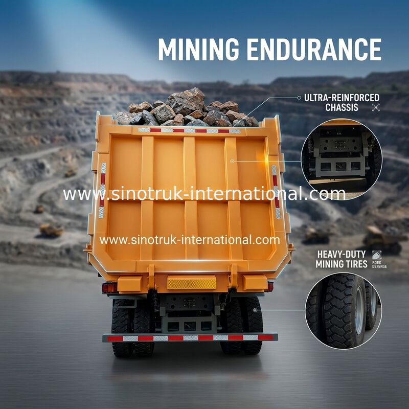 SINOTRUK کامیون سنگین تپ کننده LHD با کابین اسکلت یک طرفه 371HP