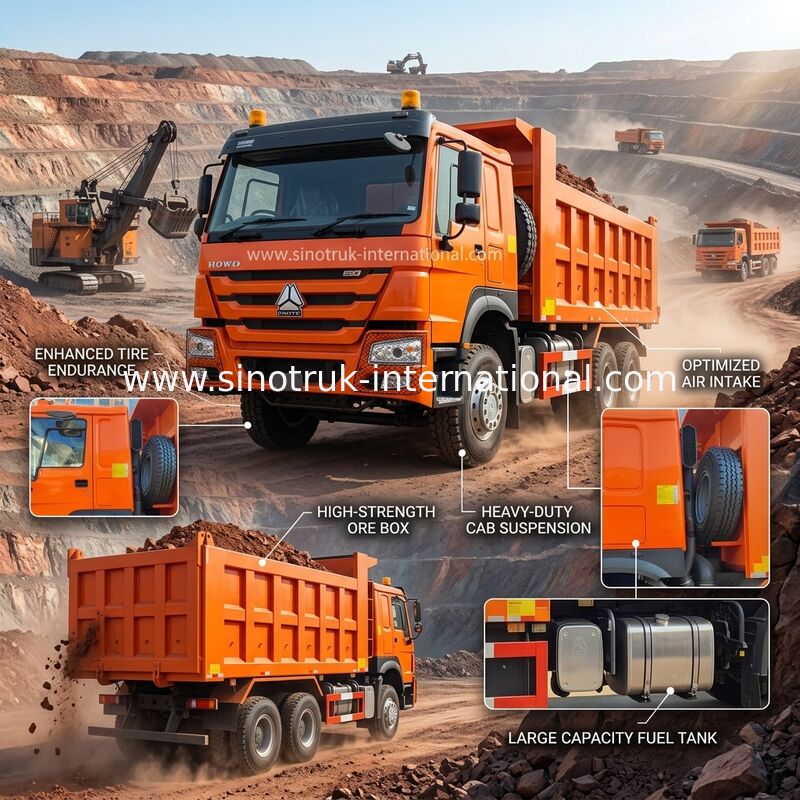 400HP نارنجی HOWO کامیون ریختن RHD 6×4 10 چرخ قدرت اسب بالا