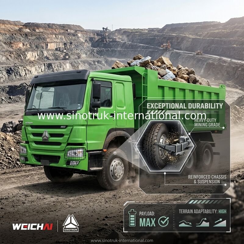 سینوتروک هووو کامپینگ ویچای 400Hp 6 × 4 Lhd سبز بلند کردن متوسط