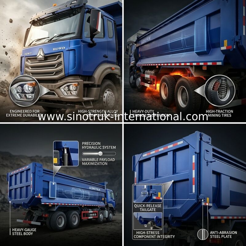 RHD 8×4 10 چرخ 380HP آبی HOWO تراکهای چرخ دار قدرت اسب