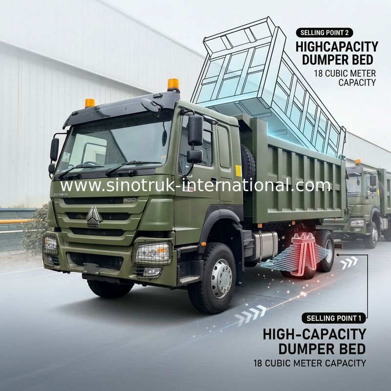 RHD 6×4 10 چرخ ZZ3257V3847B1R 400HP سبز HOWO کامیون کپیر قدرت اسب بالا