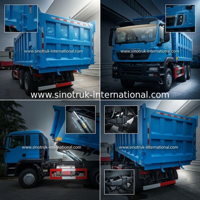 آبی LHD 6×4 10 چرخ HOWO کمپرسی کامیون کمپرسی با قدرت بالا 371 اسب بخار