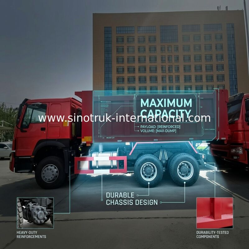 کامیون کمپرسی SINOTRUK HOWO کمپرسی RHD 6×4 336 اسب بخار در رنگ قرمز