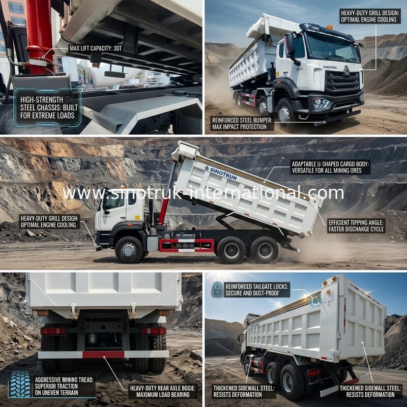 LHD 8×4 12 چرخ سفید HOWO کمپرسی کامیون کمپرسی با قدرت بالا 371 اسب بخار