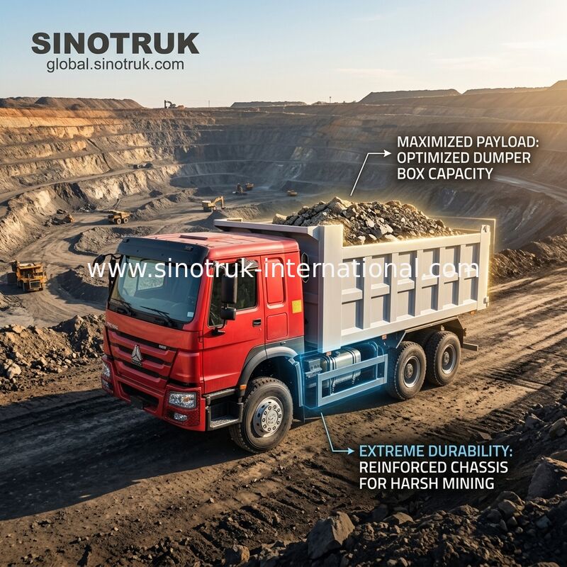 سینوتروک هووو کامپینگ 400Hp 6 × 4 20CBM بالان هیدرولیک بلند کننده جلویی